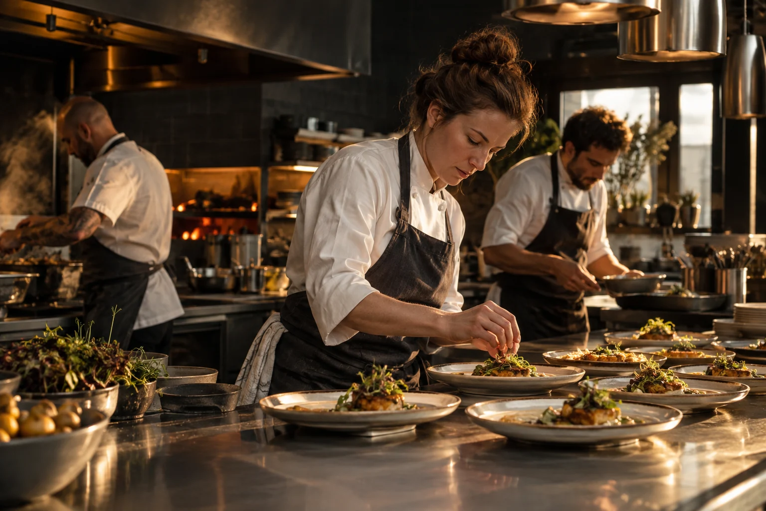 A catering team coordinates the preparation of a reception
